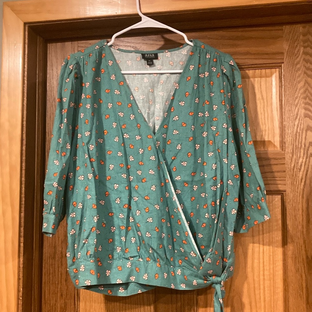 Ana Green/Pink Floral Blouse Size XL
